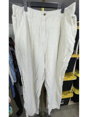 Venezia Chino Beige Linen Cotton Blend Elastic Waist Dress Pants Women's Plus 22
